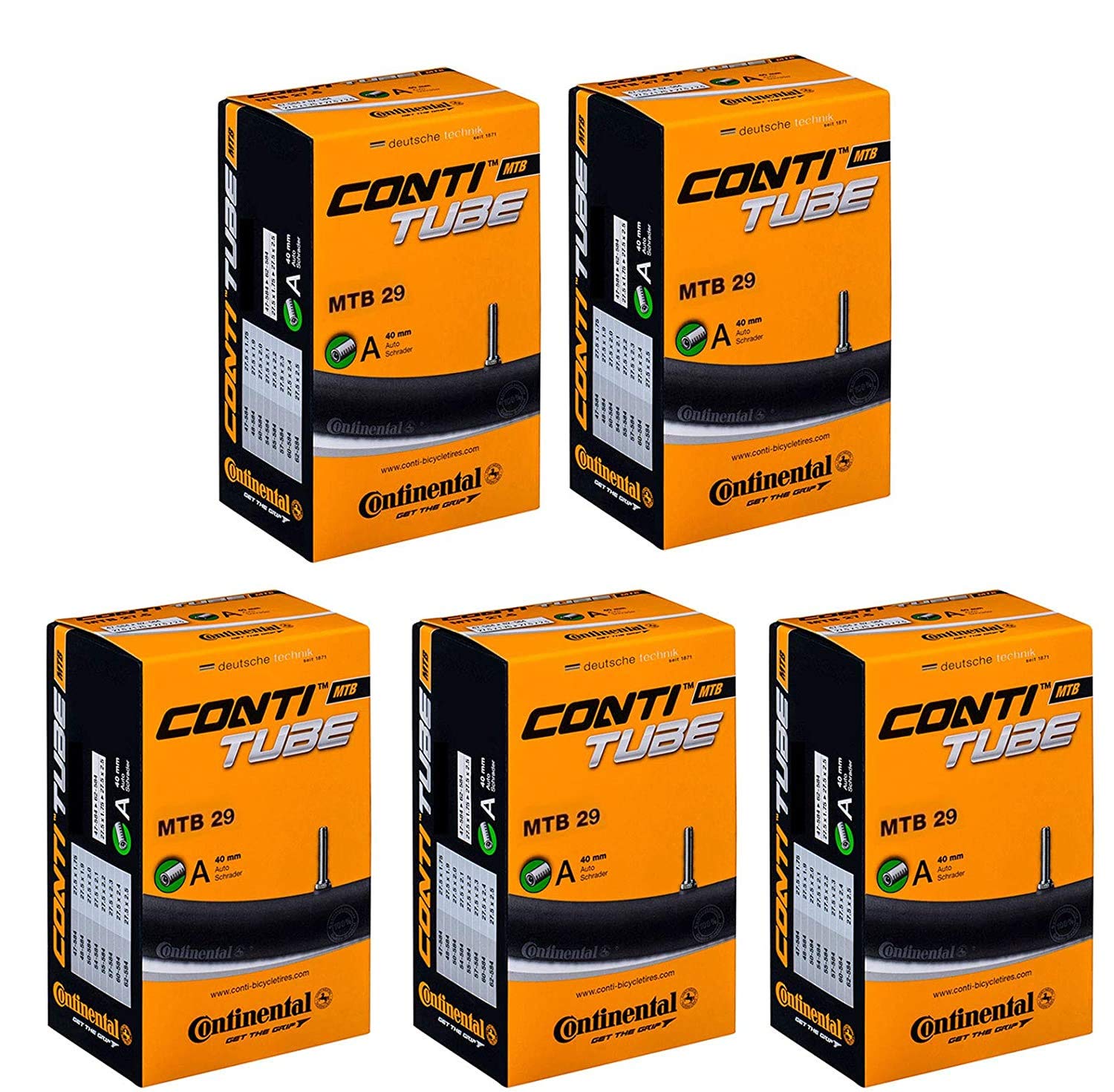 Continental MTB 29" x 1.75-2.5 Mountain Bike Inner Tubes - 40mm Schrader Valve (Pack of 5) - with FREE Ano Adapters