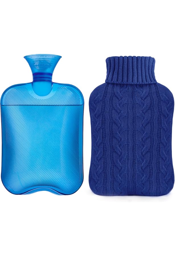 Bearachild Bolsa De Agua Caliente De Goma Con Dibujos Animados Bonitos De 1000ml 1 Unidad Con 2 Cubiertas Tejidas Botella Caliente Calentador Suministros Termicos Buho Azul Gris