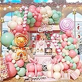 Christmas Balloon Arch Kit, Pink Green Ivory White Balloons with Gingerbread Man Candy Lollipop Foil Balloons for Christmas Party Decorations New Year Party Supplies