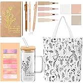 Reallnaive 15 Pcs Social Worker Appreciation Gifts 16 oz Glass Cup Canvas Bag Notebook Ballpoint Pen Sticky Note Thank You Gifts for Women Coworker Bsw Msw Dsw Lcsw Volunteer Office Supplies(Khaki)