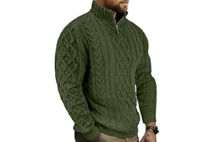 Comdecevis Mens Quarter Zip Sweater Long Sleeve Cable Knit Mock Neck Polo Soft Casual Pullover Sweaters