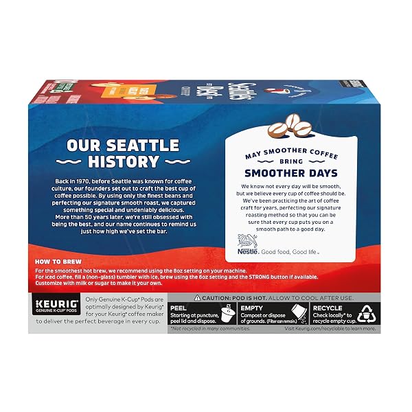 SEATTLE’S BEST COFFEE, FLAVORED K-CUP COFFEE PODS, TOASTED HAZELNUT, 100% ARABICA, 6 BOXES (60 PODS TOTAL)