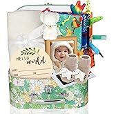 8PCS Baby Shower Gifts, New Born Baby Gifts for Girls Boys, Includes Baby Blankets, Funny Socks, Baby Keepsake and Milestone,