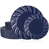 U-QE 60 Pcs Blue Plastic Plates for Party – Scalloped Blue Plates Disposable Heavy Duty – Include 30 10.25" Dinner & 30 7.25" Dessert Plate - Perfect for Parties, Weddings