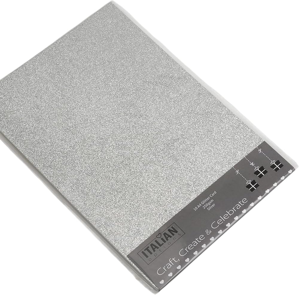 Italian Options Non-Shed Glitter Cardstock A4 250gsm 10 Sheets Silver