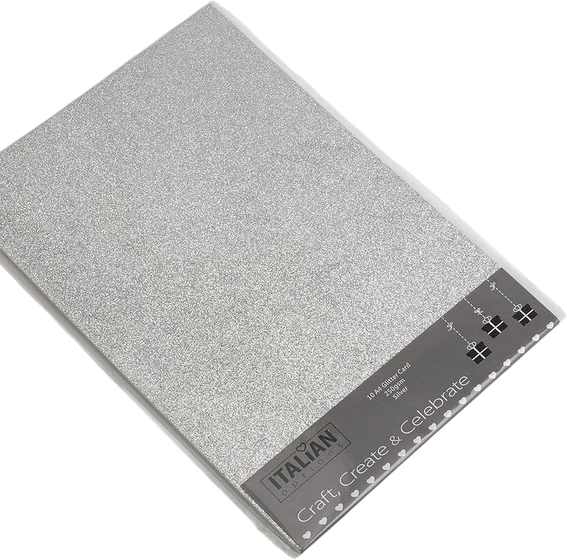 Italian Options Non-Shed Glitter Cardstock A4 250gsm 10 Sheets Silver
