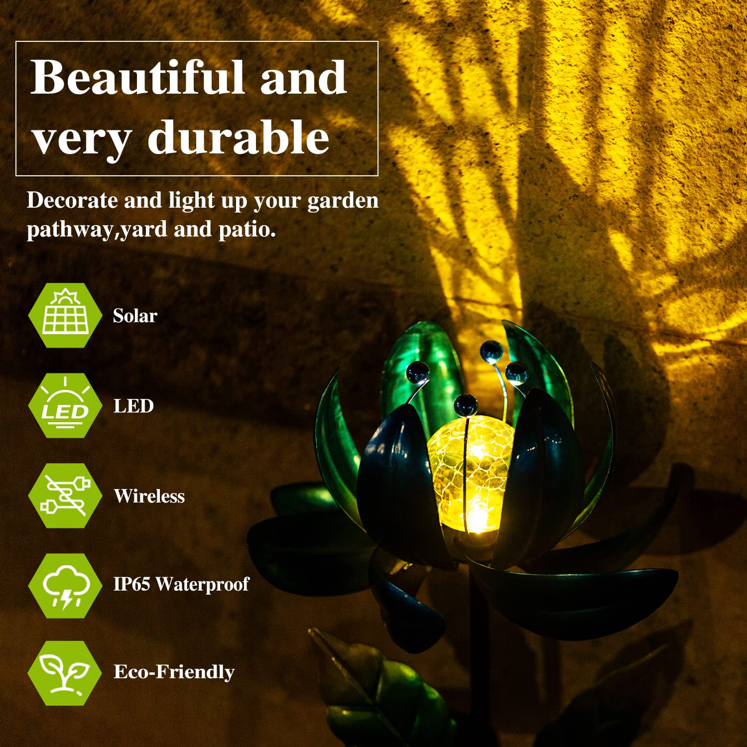 Solar Garden Lights Metal Flower Decor, Colorful Spinning Windmill Lotus Pathway Ligths with LED Cracked Crystal Ball Outdoor Decorative Stake Lighting Waterproof Flower Sculpture for Patio Yard