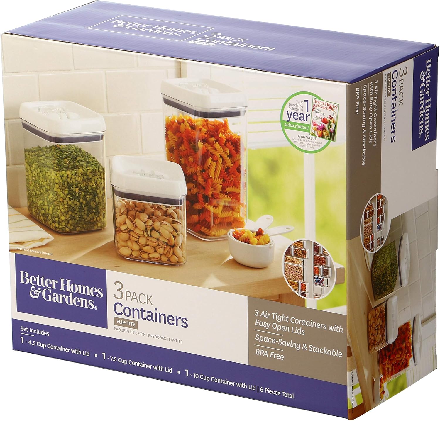 Amazon Com Better Homes Gardens Flip Tite Food Storage Set 3 Canisters Kitchen Dining