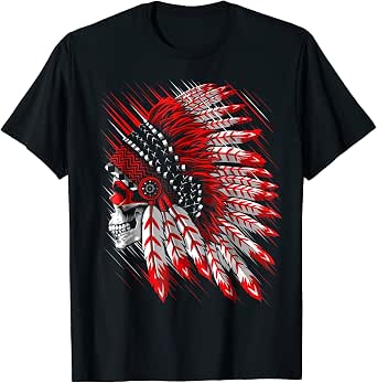 T-shirt Unisexe Native Indian Chief Skull – Impression 3D Tribale, Manches Courtes