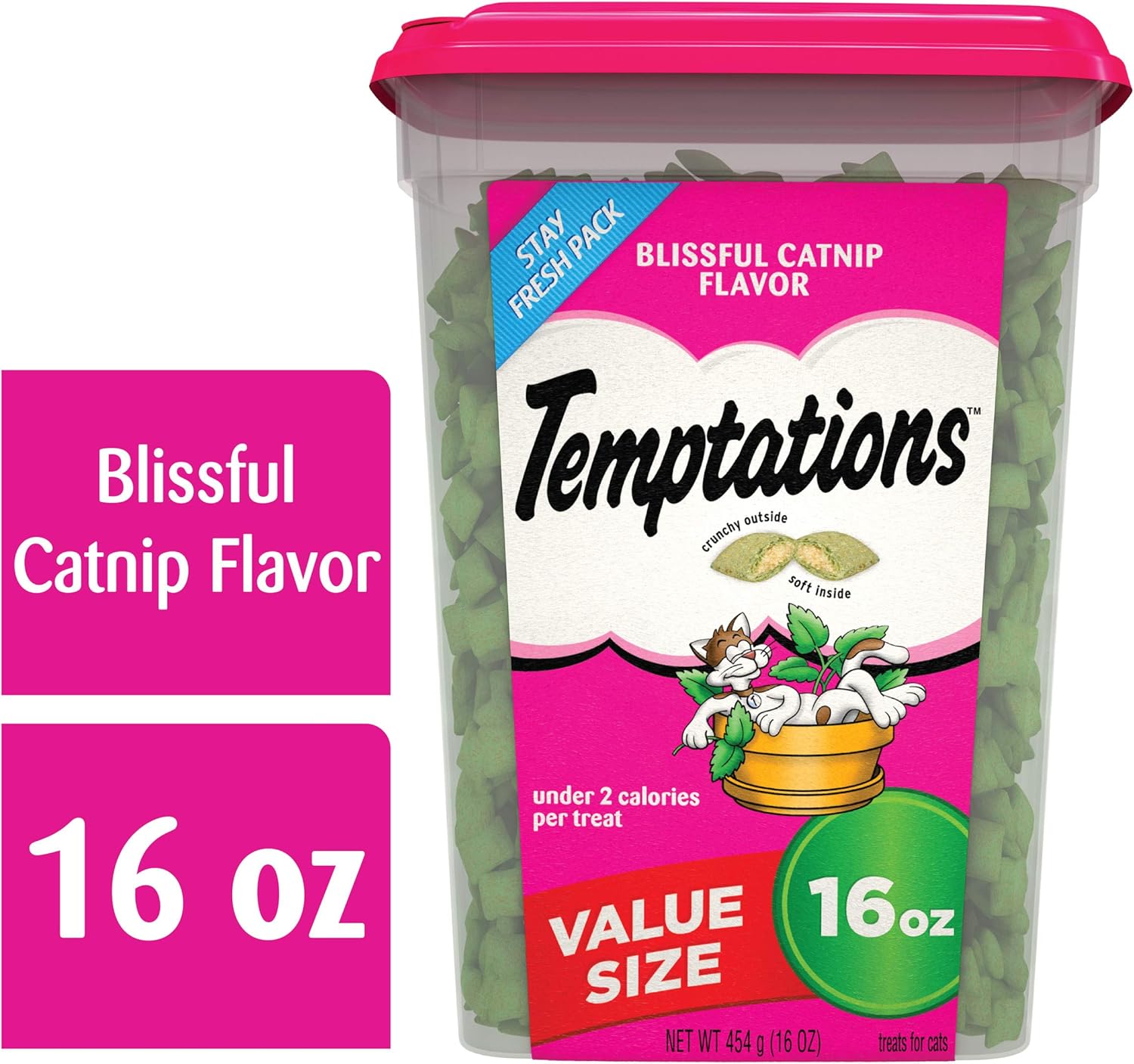 TEMPTATIONS Classic Crunchy and Soft Cat Treats Blissful Catnip Flavor, 16 Oz. Tub : Pet Supplies
