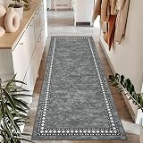 Homcomodar Grey Runner Rug 65x180cm Non Slip Low Pile Hallway Kitchen