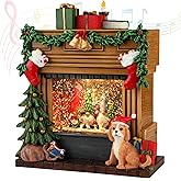 Christmas Snow Globes with 6H Timer, Lighted Musical Snow Globe Gnomes and Dog Fireplaces Lantern with Swirling Glitter, USB & Battery Operated Spinning Glitter Snow Globe Christmas Decorations Gifts
