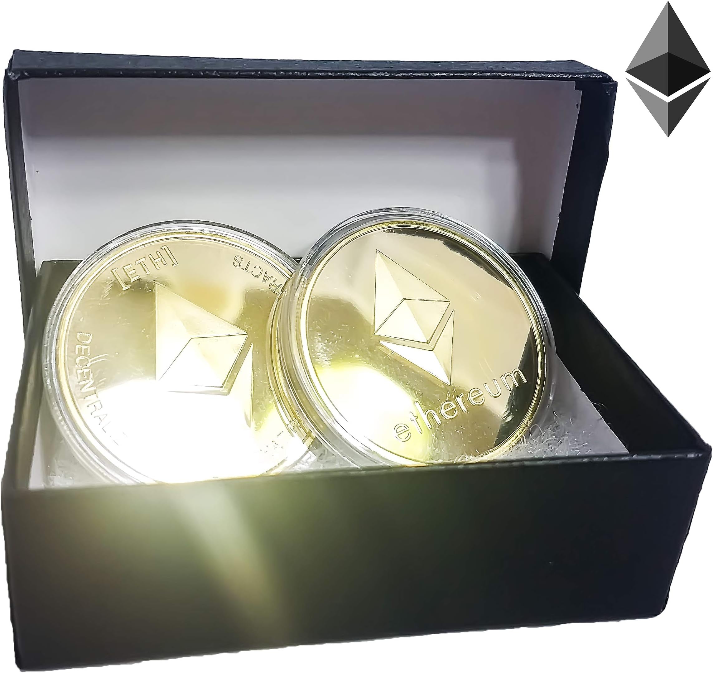 Future BuyZ Gold Plated Ethereum ETH Coin Token Miner Cryptocurrency Commemorative Collection Limited Edition with Case Box (2pc Ethereum w/Gift Box)