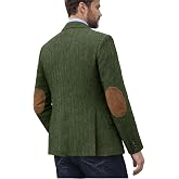 DRCUIVS Men's Herringbone Tweed Blazer Elbow Patch Business Casual Sport Coat Notch Lapel Single Breasted Suit Jacket