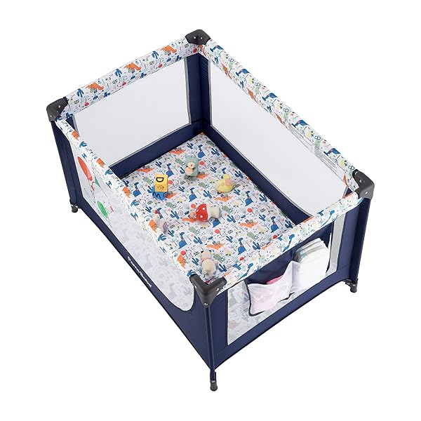 PAMO BABE COMPACT PACK AND PLAY – PORTABLE CRIB FOR BABY, LIGHTWEIGHT FOLDABLE TRAVEL PLAYARD WITH MATTRESS PAD & CARRY BAG, SAFE BREATHABLE TRAVEL BED FOR HOME, TRIPS & FAMILY VISITS, CUTE PATTERN