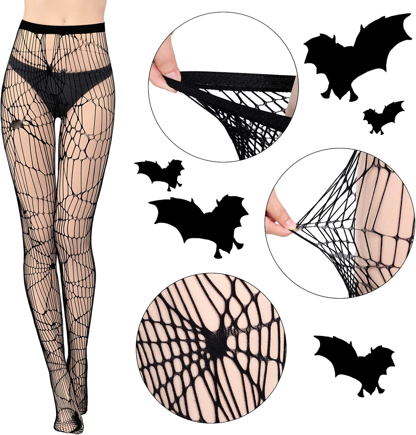 4 Pairs Women Halloween Fishnet Pantyhose Spider Web Pattern Tight Mesh High Stockings, 4 Styles: Clothing