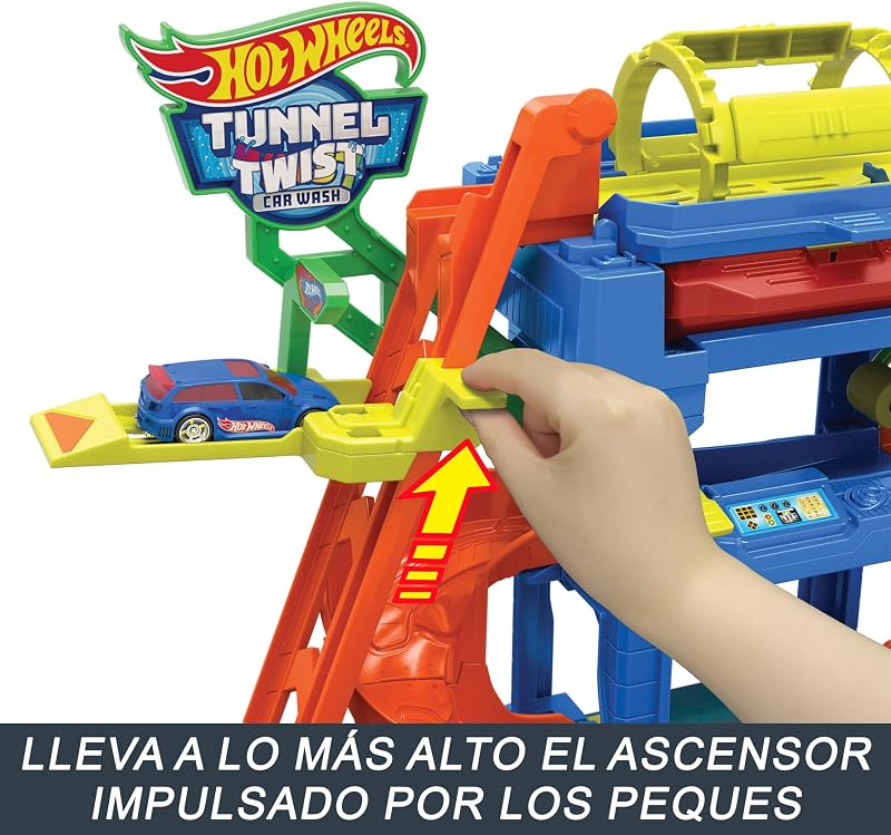 Hot wheels city “vamos correr - vamos correr!” netflix - spinning car wash track para carros de brinquedo, inclui 1 veículo color shifter, +4 anos (mattel htn80)