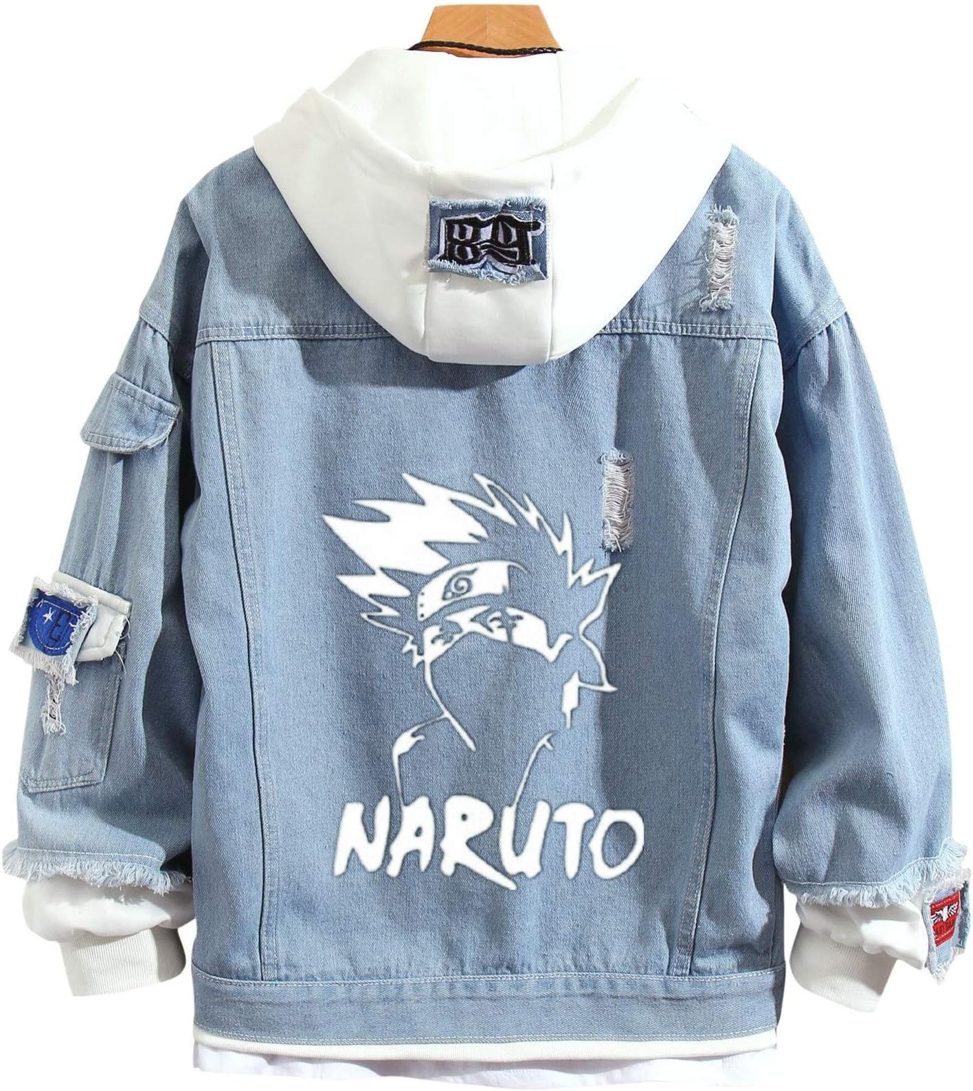 GO2COSY Anime Naruto Cosplay Uchiha Sasuke Jacket Sweatshirt Denim Fleeces Costume Hoodie