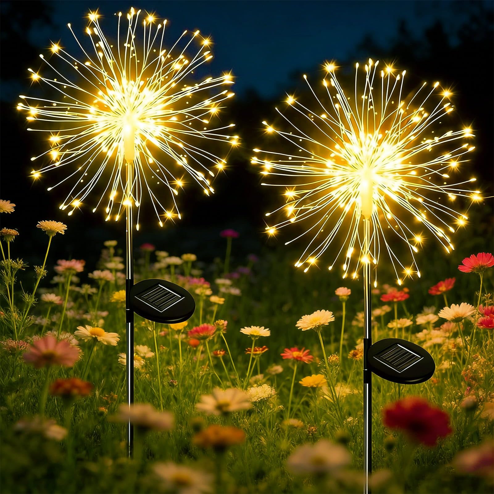 Dekofun 2 Pack 120 LED Garden Firework Solar Lights, 8 Modes Starburst Solar Lights, Outdoor Waterproof Fairy Light Outside for Pathway Patio Yard Lawn Party Backyard Wedding Landscape Flowerbed Decor