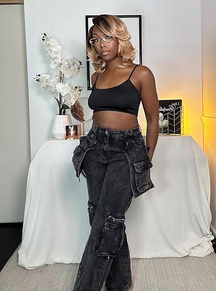 RYEHACK JEANS CARGO PANTS FOR WOMEN Y2K STRAIGHT LEG SIDE ZIPPER DENIM PANTS WITH POCKETS STRETCH JEANS STREETWEAR BLACK