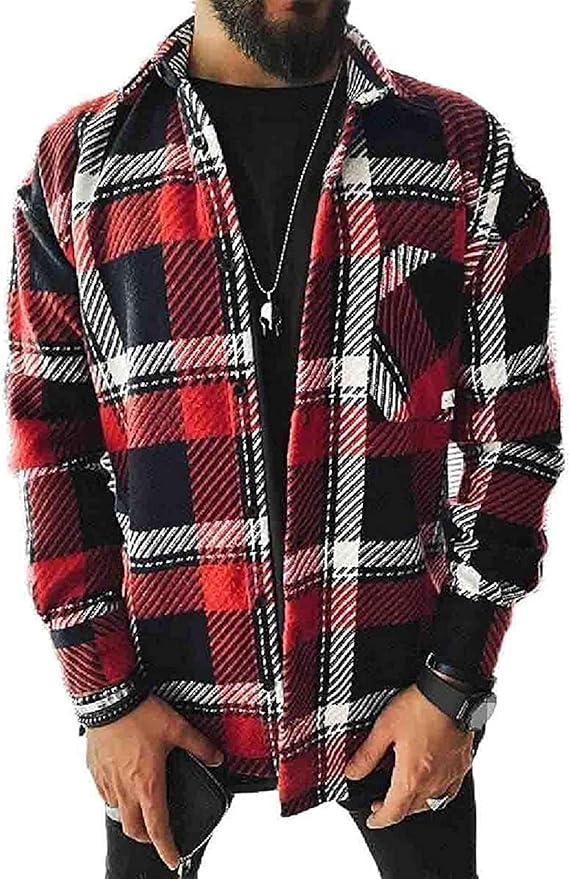 Men's Leisure Plaid PlusSize TurnDown Collar Long Sleeve Bomber