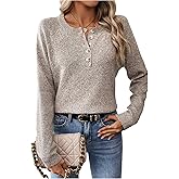 SOLY HUX Women's Long Sleeve Fall Sweater Pullover Crewneck Button Up Henley Shirts Knit Tops