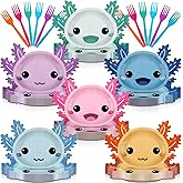 Zhehao 60 Sets Axolotl Shaped Party Supplies Colorful Axolotl Tableware Dinnerware 10 Inch Disposable Paper Plates Forks Cartoon Reptile Animals Decorations for Kids Boys Birthday Girls Favors