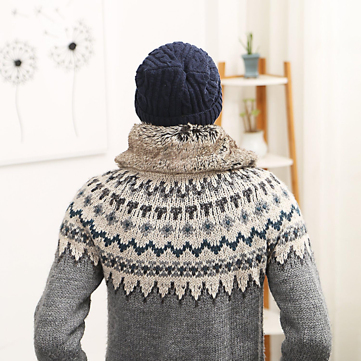 HIG Mens Winter Hat Warm Comfortable Soft Knit Beanie Hats Lined with Fleece (Blue): Clothing