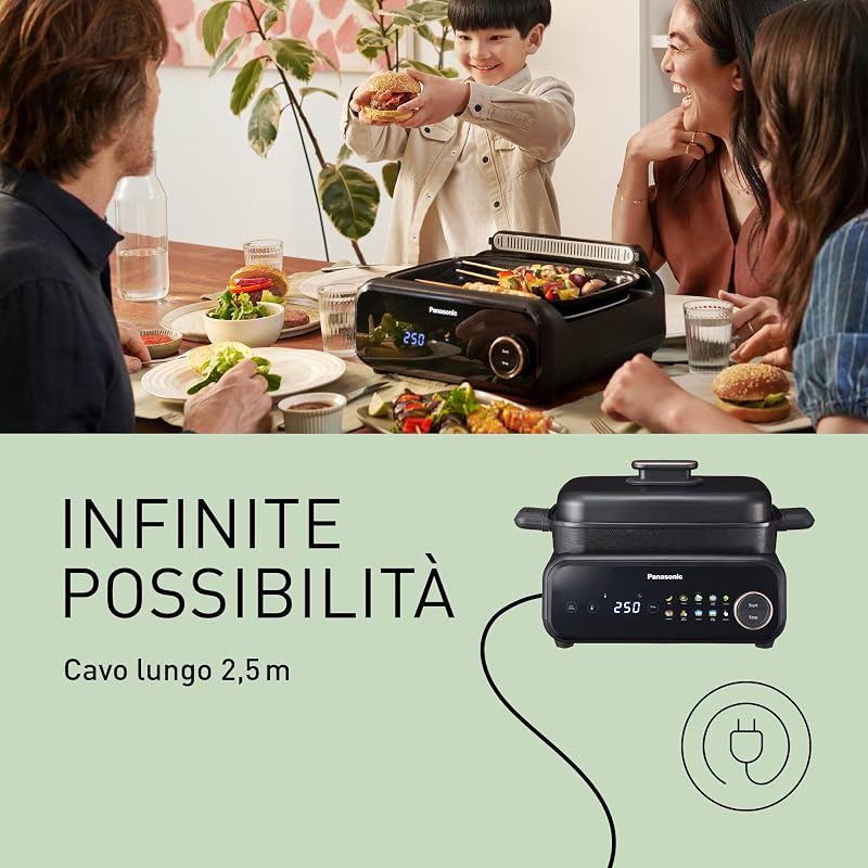 NF-GM400 Multi-Cooker Elettrico 4 in 1, Griglia elettrica, Friggere, Cottura Lenta, BBQ, Vapore, Saltare, 1400W, 40-250°C, 9 Modalità Automatiche, Piastre lavabili in lavastoviglie