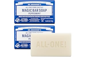 Dr. Bronner's Pure-Castile Magic Bar Soaps (Peppermint, 5oz, 2-Pack) – Made with Regenerative Organic Certified Oils, Soap Bars for Men & Women, Gentle for Face & Body, Vegan, Non-GMO