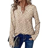 KIRUNDO Waffle Knit Tops V Neck Long Sleeve Blouses for Women Dressy Casual Henley Work Shirts 2026 Spring Fall Clothes