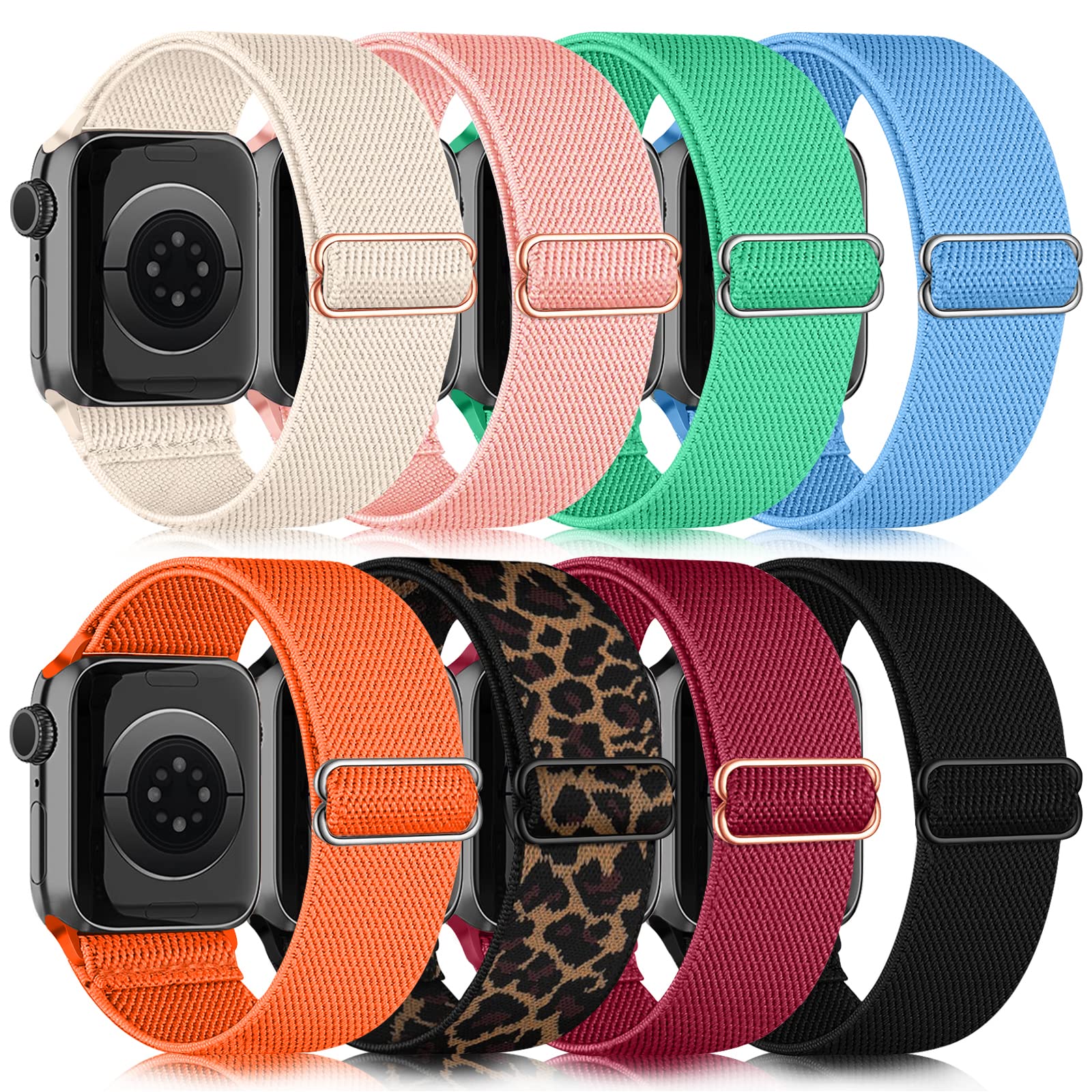 chinbersky 8 Pack Strap Compatible with Apple Watch Straps 44mm 45mm 42mm 49mm Men Women, Nylon Adjustable Stretchy Replacement Sport Band Compatible with iWatch Series Ultra 8 7 6 5 4 3 2 1 SE