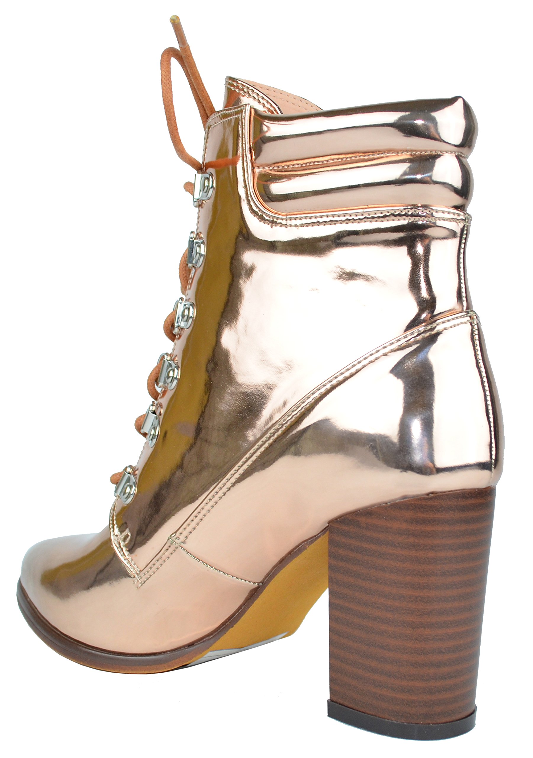 Chase & Chloe Women's Lace-Up Padded Collar Chunky Stacked Heel Ankle Bootie (7 B(M) US, Rose Gold) - Image 4