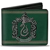 Buckle-Down mens Buckle-down Pu Bifold - Slytherin Crest/Stripe6 Weathered Greens/Grays Wallet, Multicolor, 4.0 x 3.5 US