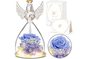 YEEBAY Women Gifts for Christmas, Preserved Flower Rose Gifts for Mother Wife Grandma, Angel Figurine with Light, Ideal Birthday, Anniversary, Wedding, Valentine's Day Gift for Her