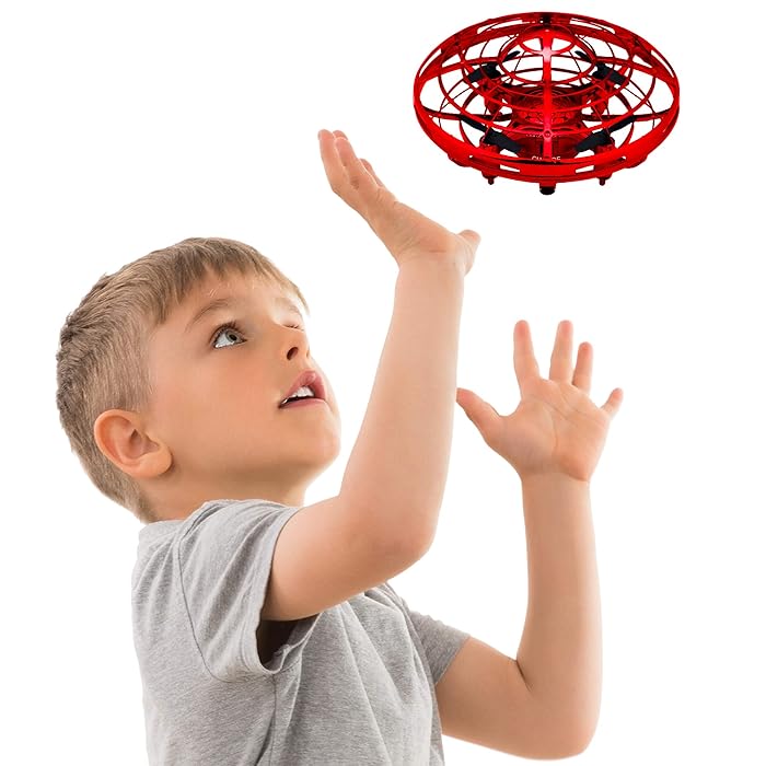 Hand Operated Drones for Kids or Adults - Scoot Hands Free Mini Drone Helicopter, Easy Indoor Small Orb Flying Ball Drone Toys for Boys or Girls (Red)