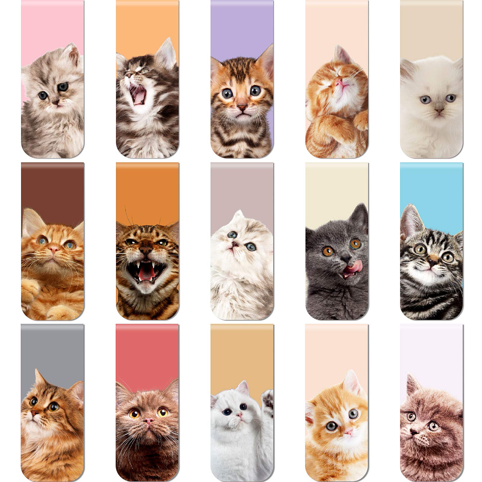 Zonon 30 Pieces Cats Magnetic Bookmarks Cute Cats Page Markers Pets Magnetic Page Clips Bookmark for Students Teachers School Home Office Reading Stationery, 15 Designs