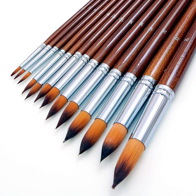 ArtBee 13 Pcs Long Handle Round Shape Artist Acrylic Painting Brushes