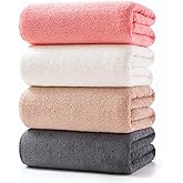 Lumimi Towels 4 Piece Soft Microfiber Bath Towel Set Salon Gym Yoga Travel Super Absorbent Lightweight Quick Dry and Durable, 55" L x 27" W, 4 Pack Multicolour Red