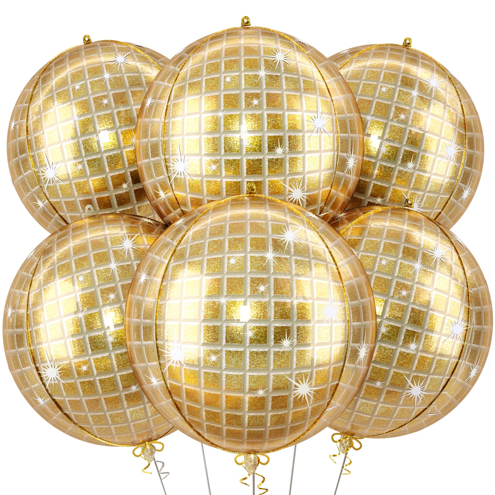 Photo 1 of 6pcs 22 Inch Gold Disco Ball Balloons, Shiny Gold Big Disco Balloons, 4D Large Foil Aluminum Balloon For Birthday Baby Shower 70s 80s 90s Theme Party Wedding Engagement Graduation New Year Decoration