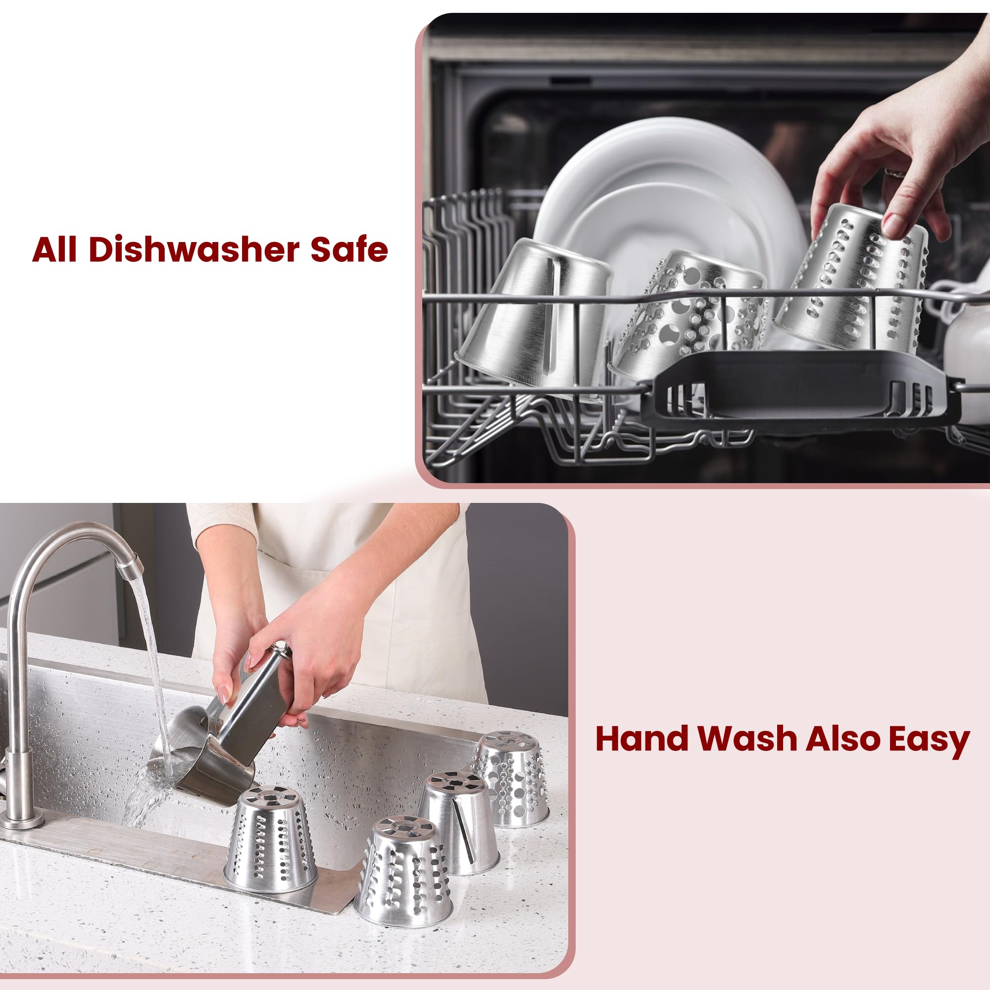 Stainless Steel Slicer Shredder Attachment for KitchenAid Mixers, Dishwasher Safe Cheese Grater Attachment, Food Slicer & Vegetable Chopper Accessory-4 Blades