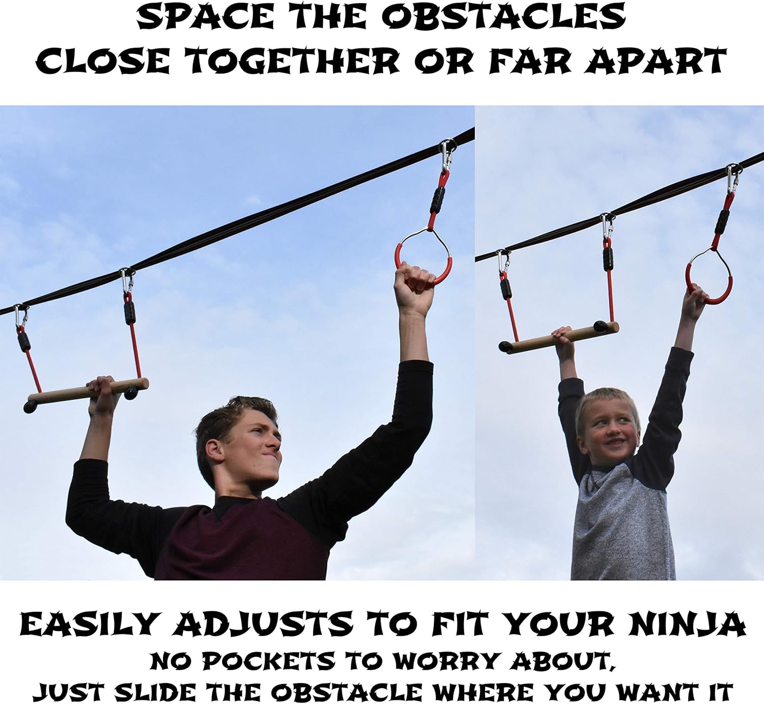 Fofana Ninja Warrior Obstacle Course for Kids - 65' Longest Ninja Slackline | 9 Awesome Obstacles | Play Outside + Have Fun + Get Stronger | Ninja Line Monkey Bars: Toys & Games