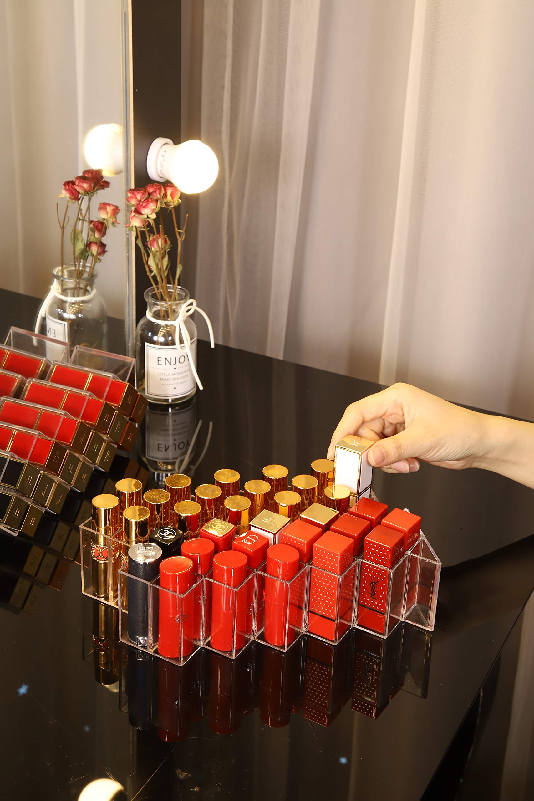 YIEZI Lipstick Holder Organizer 48 Spaces Acrylic Stackable Fish Shape Lipstick Tower, Lip Gloss Storage Stand, Perfect for Lipgloss Organizers Makeup Vanity Display, Clear (3 Pack)