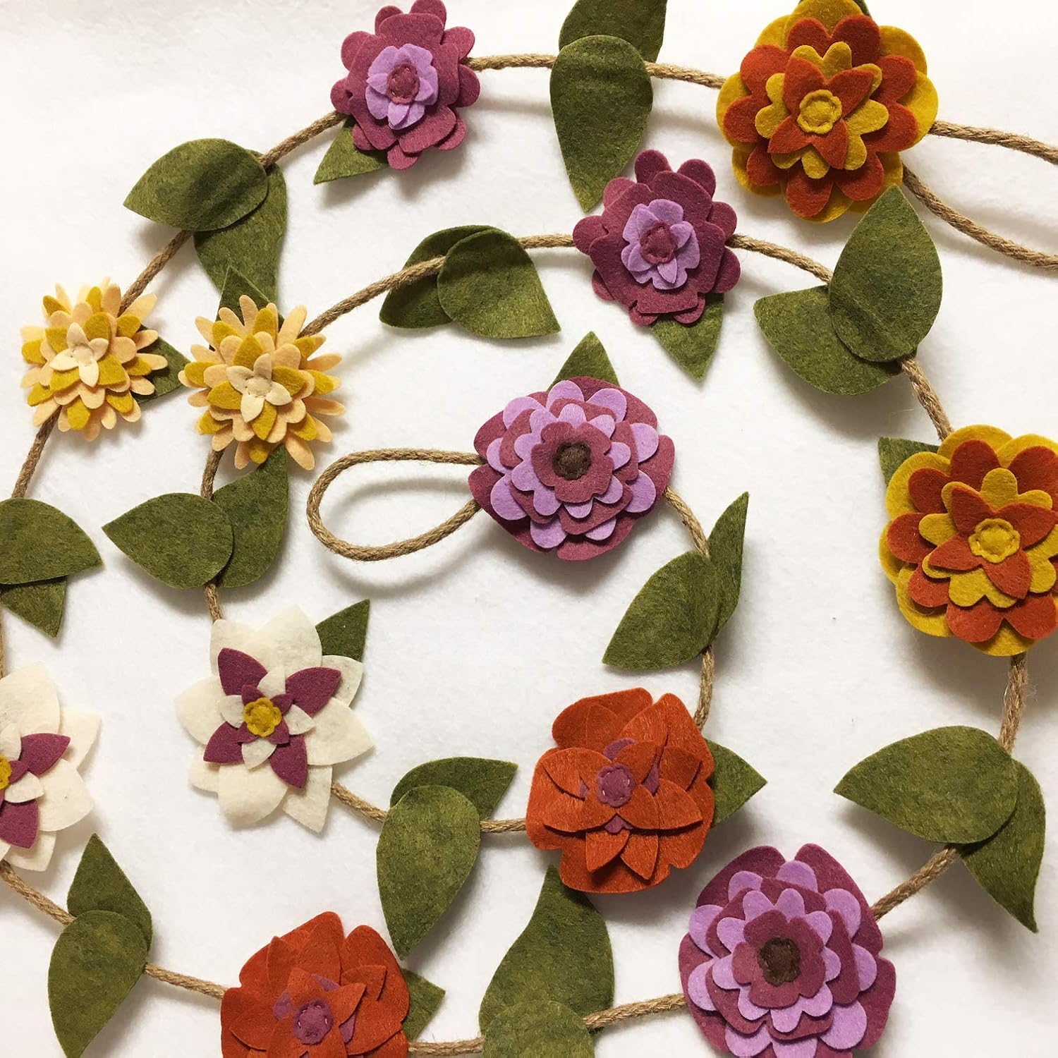 Fall Flower Garland, Felt Flower Decoration Handmade