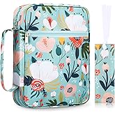 Laumoi Bible Cover Case for Women 10'' Flower Bible Holder Case Large Religious Carrying Bag for Women Study Christian Book Gift (More Flower)