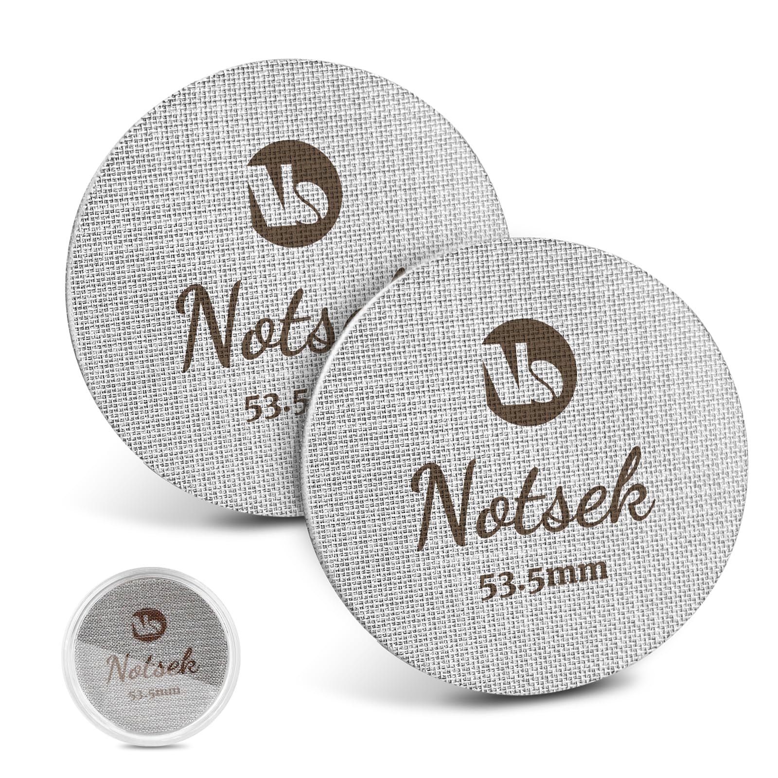NOTSEK Puck Screen 53.5mm, 2Pcs 1mm/1.7mm Thick Espresso Puck Screen for Portafilter 54mm, 150μm Stainless Steel Coffee Puck Screen with Acrylic Storage Box, Espresso Screen for Barista Accessories