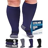 Doctor's Select 3 Pairs Plus Size Compression Socks Wide Calf - Up to 6XL | 20-30 mmHg Compression Socks for Women Wide Calf Soreness Support | Black, Gray, Navy