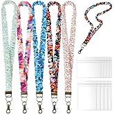 MAQUITA 5 Pcs Scrunchie Lanyards, Retractable Cute Neck Keychain with Card Holders for ID Badges and Keys, Stretchy Scrunchie neck Lanyards for Teacher Nurses Office Women Nurses