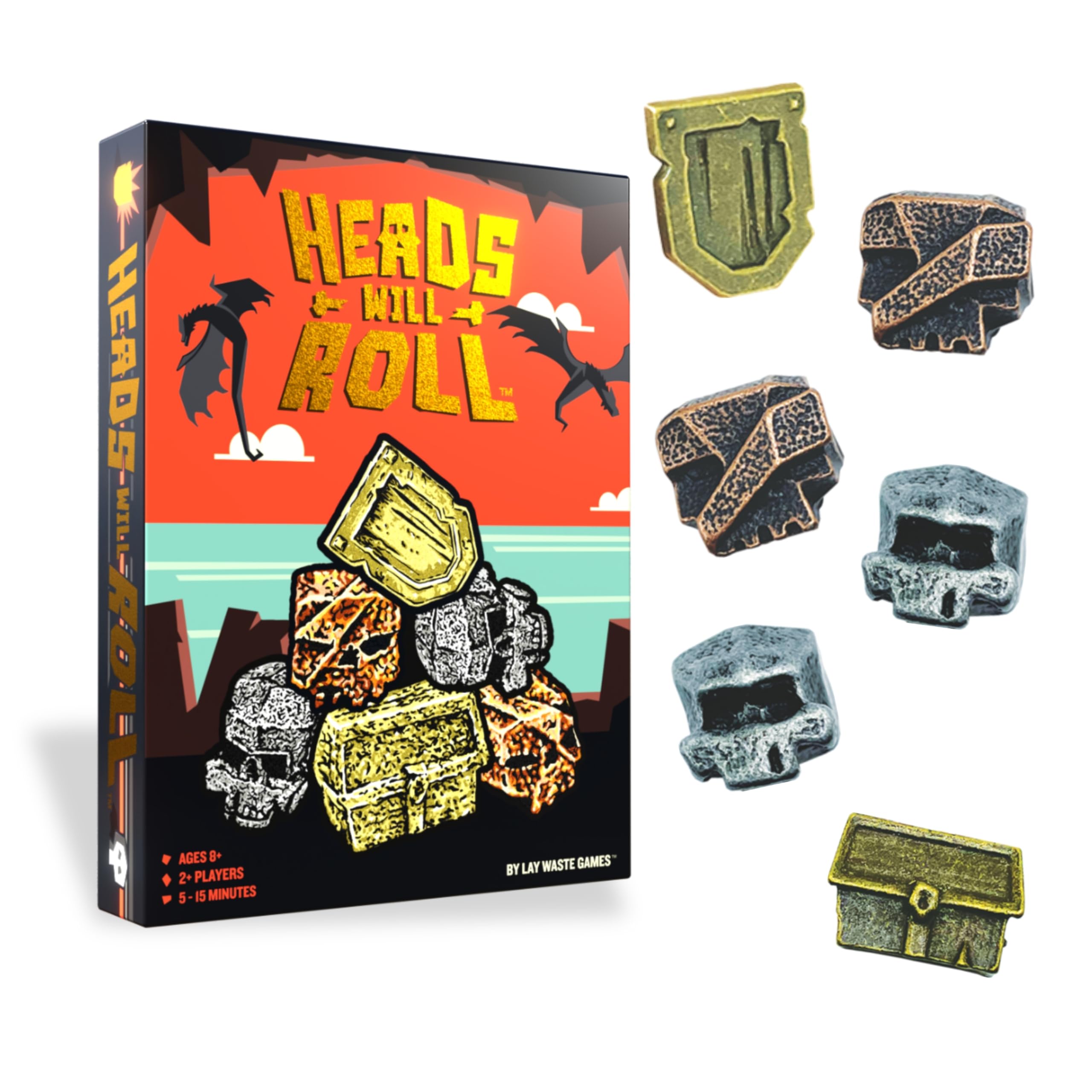 Lay Waste Games Heads Will Roll – Metal Skull Toss Dexterity Party Game for Adults & Families | Fast-Paced Skill Game for 2+ Players, Ages 8+, 5-15 Min Gameplay
