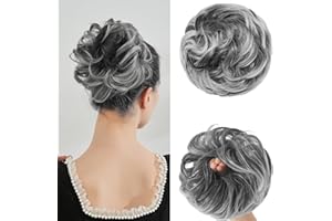 BwelsZJ Large Messy Bun Hair Piece Curly Synthetic Extensions Scrunchies Fake Chignon Updo Hairpieces for Women Light Gray